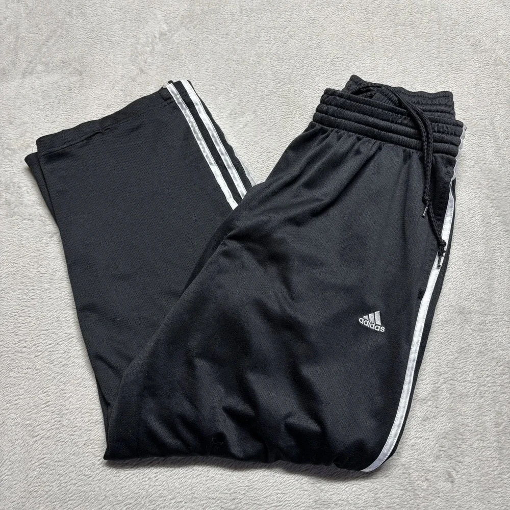 Vintage Adidas Y2K Baggy‎ Track Pants Men's M 3 Stripe Black Warm Ups Climalite